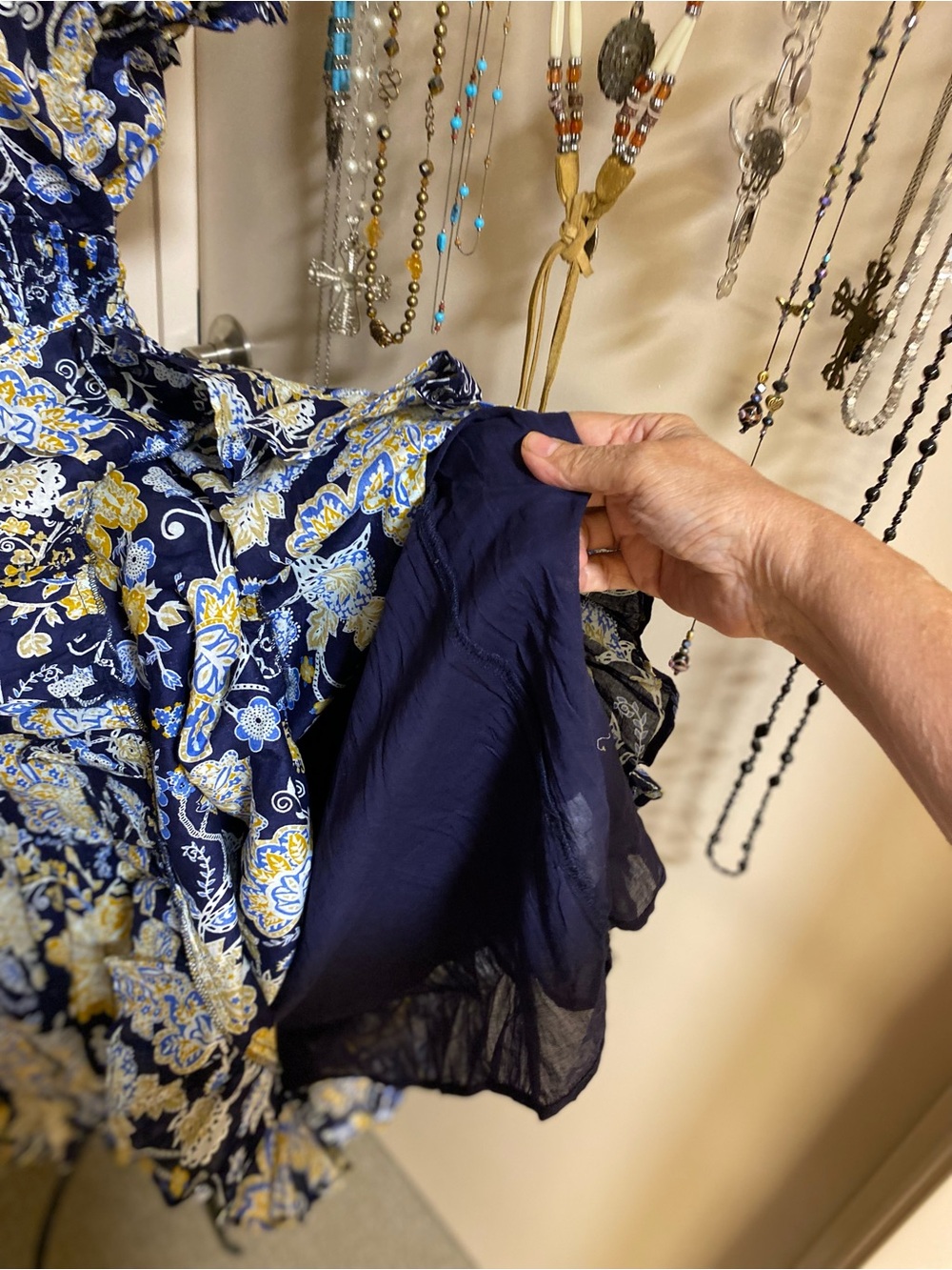 Elan Navy and Yellow Floral Ruffled Midi Dress - Picture 11 of 16